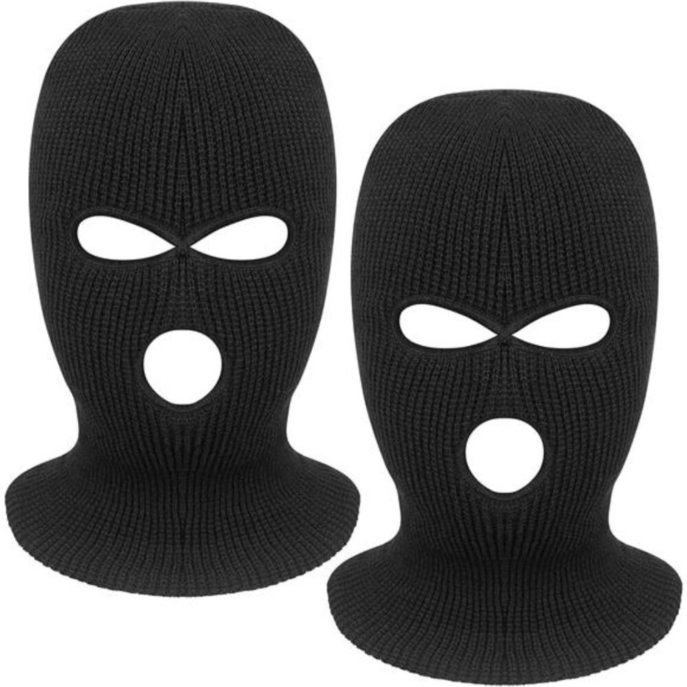 2 Pieces 3-Hole Full Face Mask Cover Ski Mask Winter Balaclava Cap Knitted Face